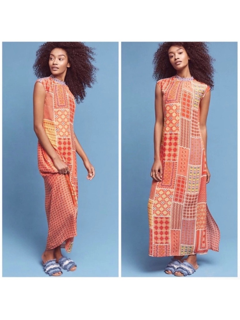 Anthropologie Tanvi Kedia Sleeveless Orange Patchwork Maxi Dress